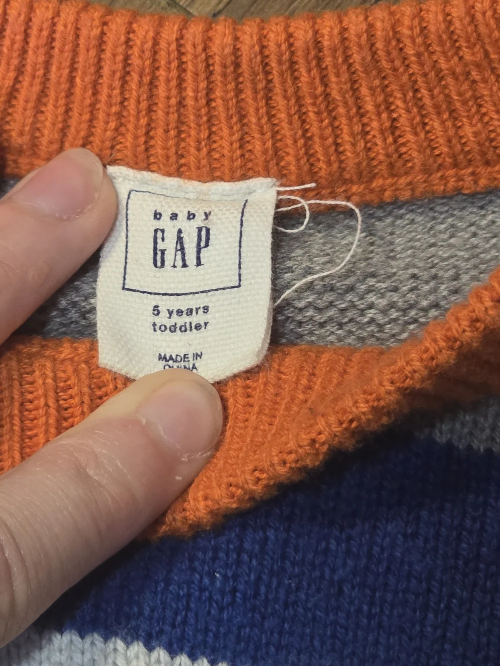 Bsby GAP Boys Striped Crewneck Sweater in Blue, Gray Orange Green Cuff 5 years